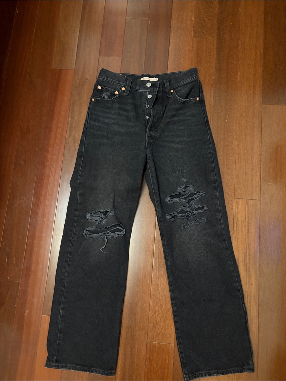 Black Distressed Women’s Jeans - Classic Straight Fit